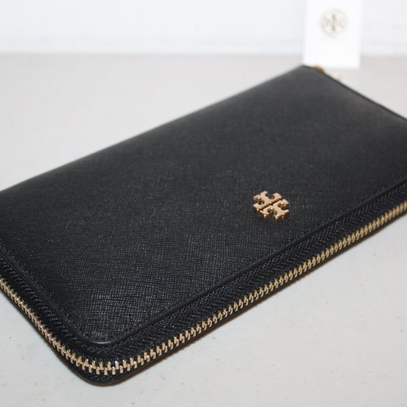 NWT TORY BURCH EMERSON ZIP CONTINENTAL WRISTLET BLACK CLUTCH BAG $278 - Picture 4 of 7